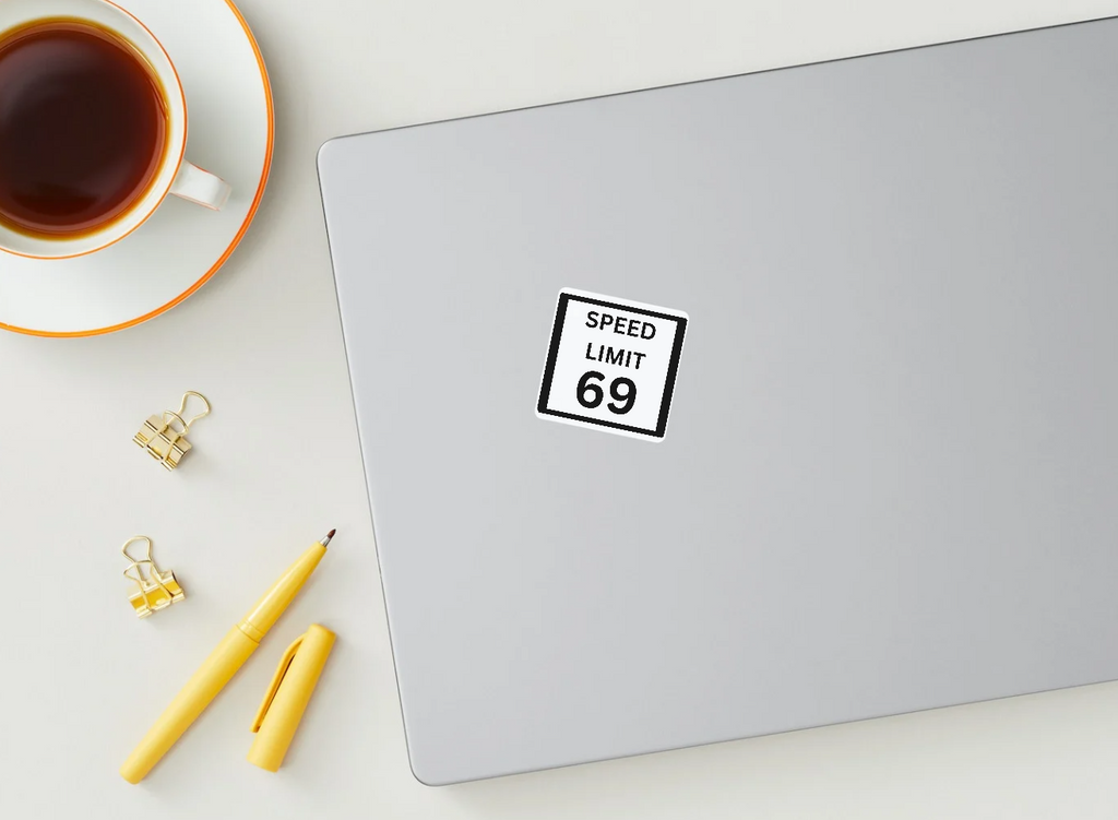 Humorous Speed Limit 69 Stickers, Funny Car Decal, Laptop Sticker, Gift for Drivers, Road Trip Decor